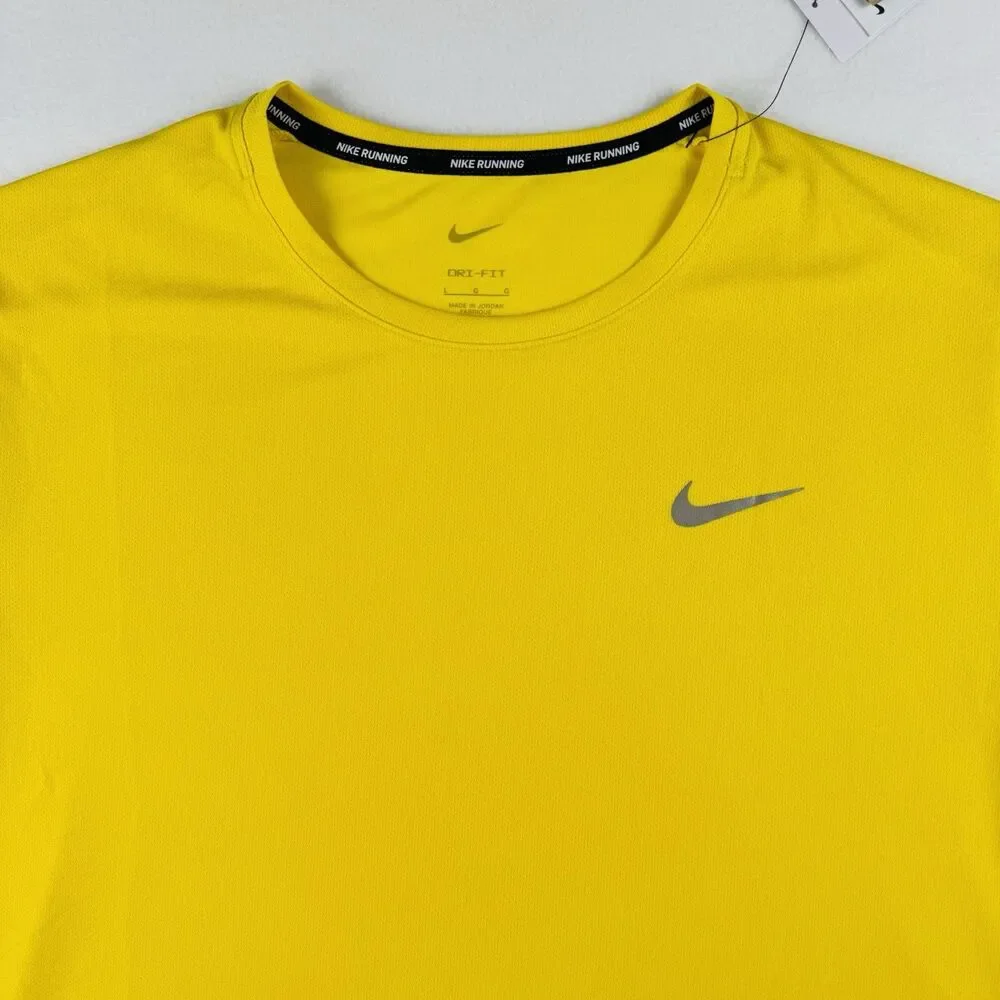 Nike Men's Dri-FIT UV Miler Short Sleeve Running Activewear Shirt Yellow XXLarge